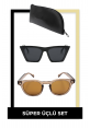 2'li Juliano Güneş Gözlüğü Seti + Fermuarlı Deri Kılıf
