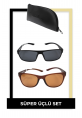 2'li POLARİZE Erkek Güneş Gözlüğü Seti + Deri Gözlük Kılıfı
